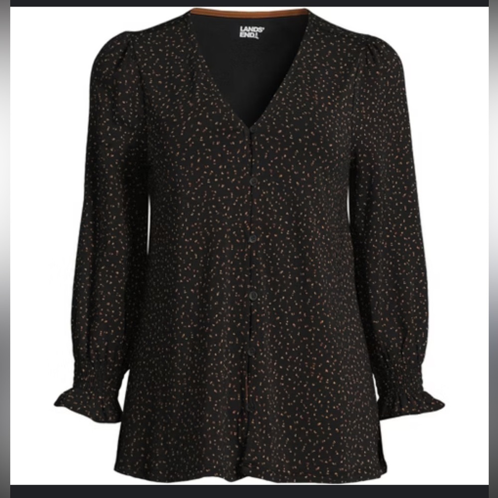 NWT Lands' End Women's 3/4 Sleeve Lightweight Jersey Button Front Top 2X